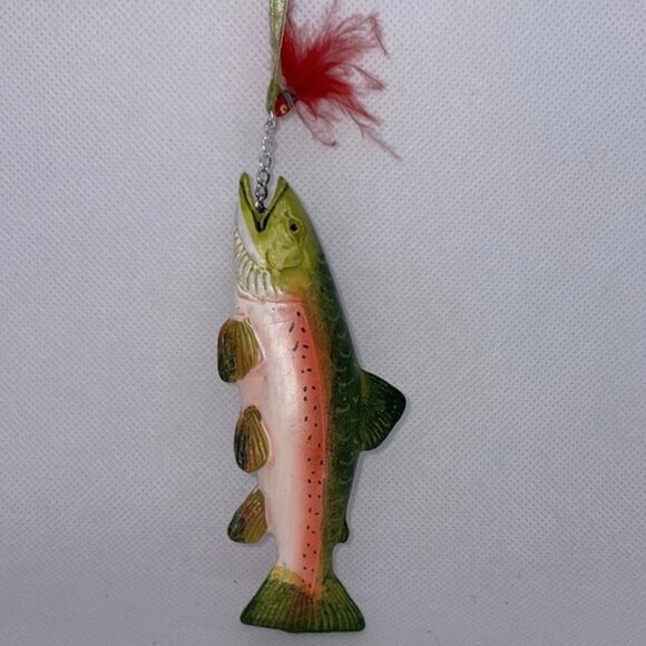 Speckled Trout Fish Christmas Ornament With Lure Vintage Resin - Picture 1 of 6